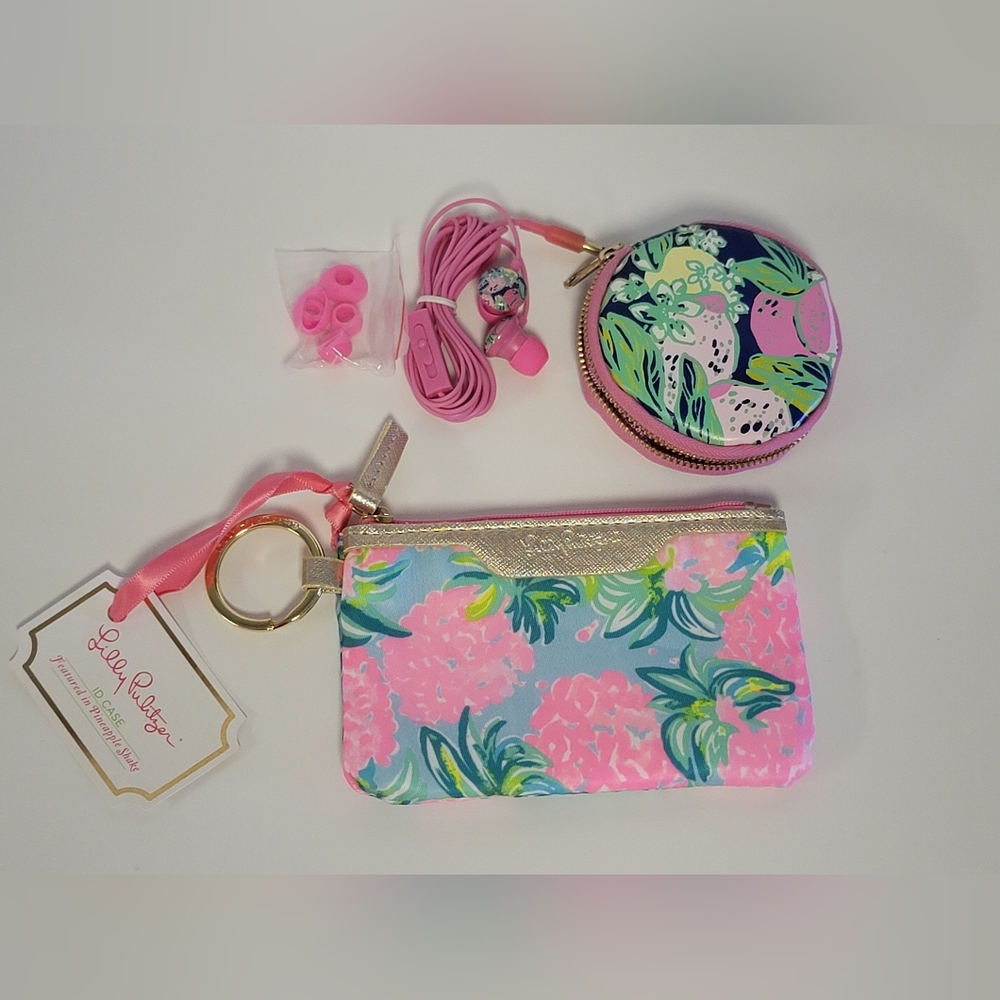 New Lilly Pulitzer Floral Card/Coin Pouch with wire Earbuds